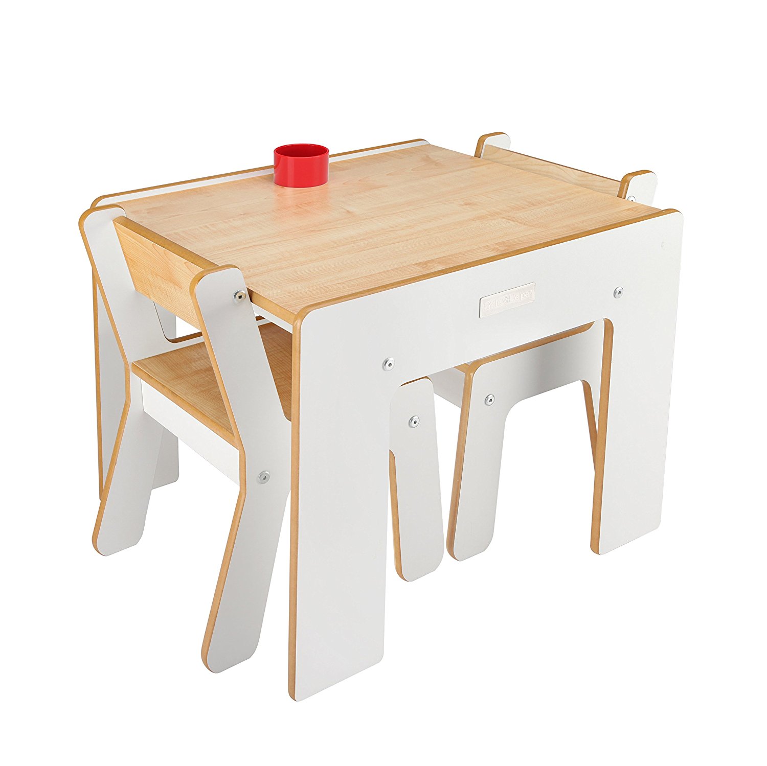 Mesa y dos sillas de madera en blanco minimalista para niños - chicBebits