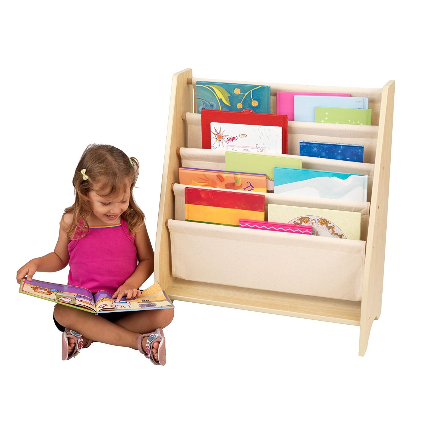 Librería de madera con estantes de tela para niños de KidKraft