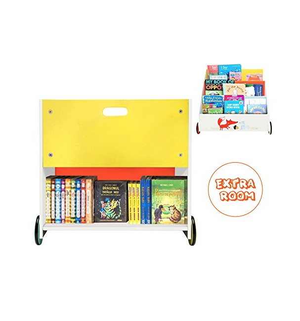 Librería infantil de madera con ruedas con tres estantes de Labebe