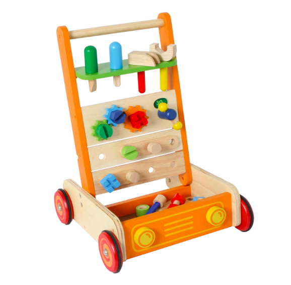 Caminador de madera con estación de bricolaje y herramientas para bebé -  chicBebits